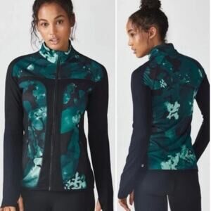 Fabletics JoJo Nocturnal Floral‎ Zip Up Jacket Medium Blue Green Black